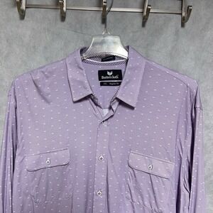 Butter Cloth Shirt Men XXL Lavender Geometric AOP Button Up Casual Icy‎ Cotton